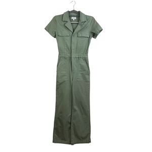 Gorpcore Pistola Makenna Stretch Cotton Utility Jumpsuit XS Green Snap Closure